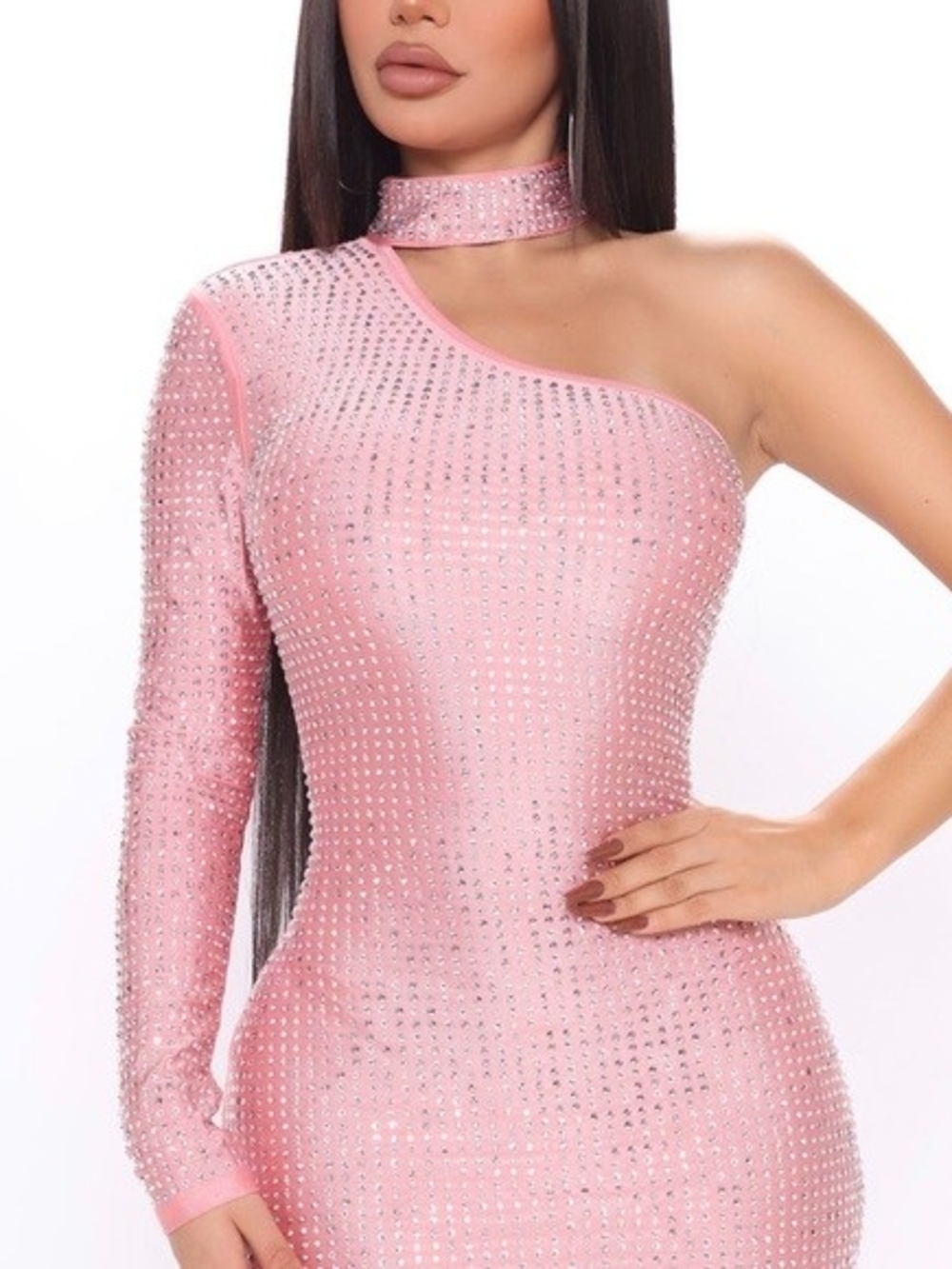 NWOT Fashion Nova "Bling Like My Ring" Mini Rhinestone Dress Size XL Choker Neck